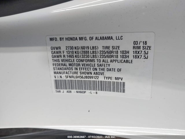 Honda ODYSSEY EX 2018 5FNRL6H56JB099122 Image 9