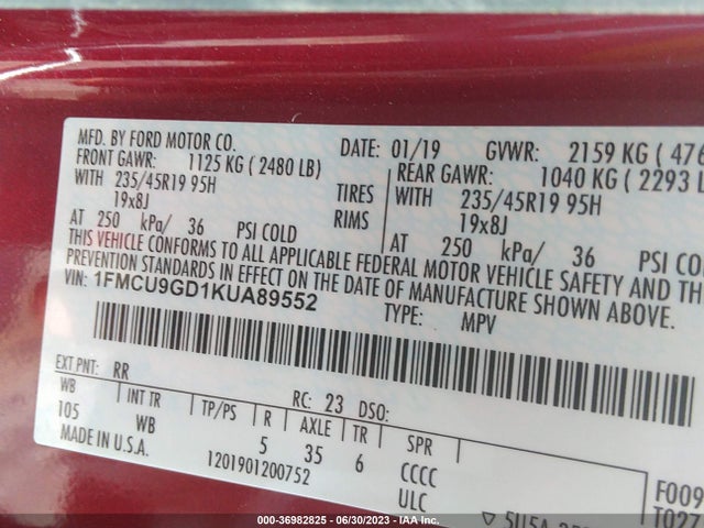 Ford ESCAPE SE 2019 1FMCU9GD1KUA89552 Image 9
