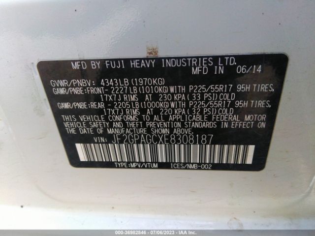 JF2GPAGCXE8308187 Subaru Xv Crosstrek Limited