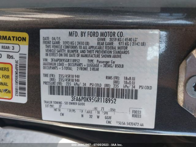3FA6P0K95GR118952 Ford Fusion Titanium
