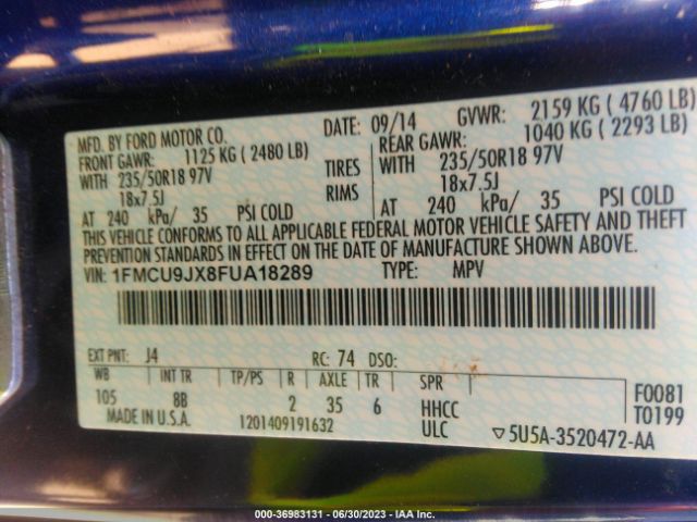 1FMCU9JX8FUA18289 Ford Escape Titanium
