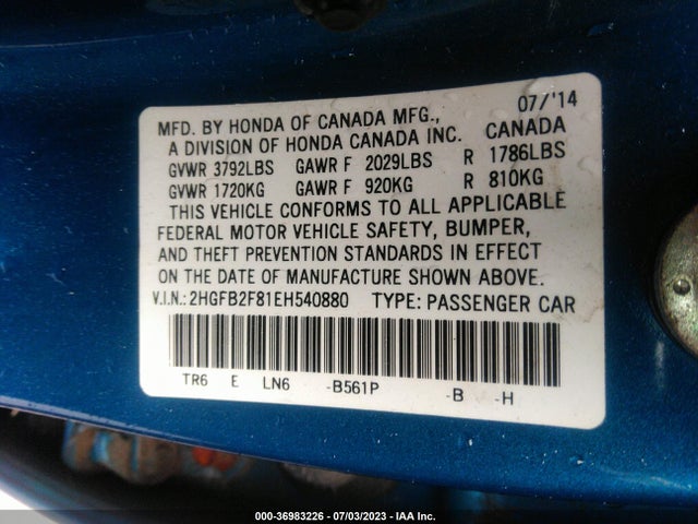 Honda Civic Sedan Ex 2014 2HGFB2F81EH540880 Image 9