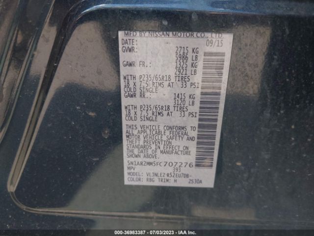 5N1AR2MM5FC707276 Nissan Pathfinder Sv