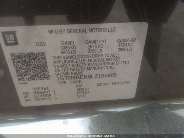 1GTR8BEK8LZ155885 GMC Sierra 1500 Sle