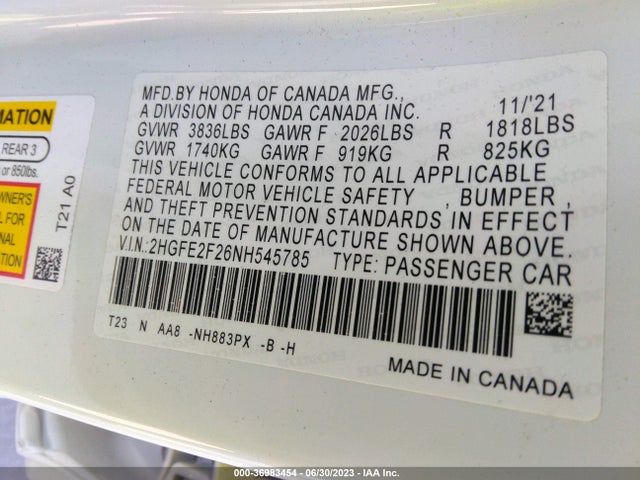 Honda Civic Sedan Lx 2022 2HGFE2F26NH545785 Image 16