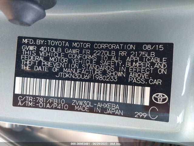 Toyota Prius Four 2015 JTDKN3DU6F1980233 Image 16