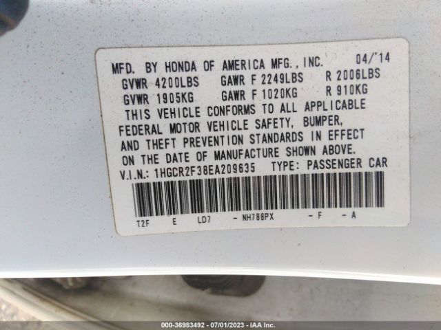 Honda Accord Sedan Lx 2014 1HGCR2F38EA209635 Image 9