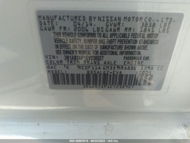 3N1AB7AP1EY238927 Nissan SENTRA SL