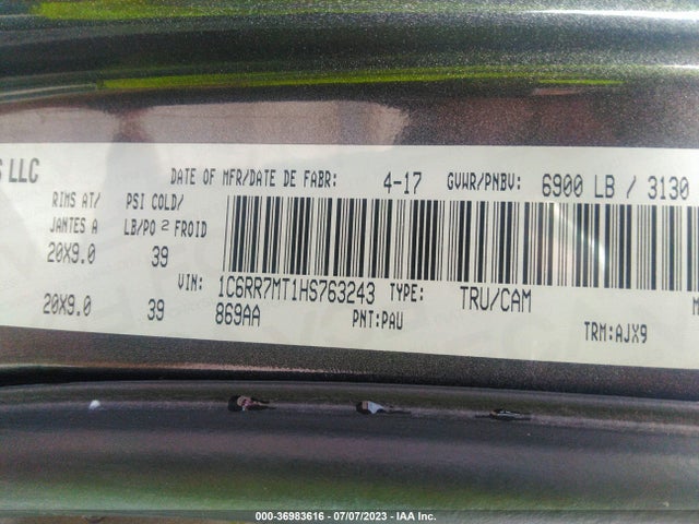 1C6RR7MT1HS763243 RAM 1500 Sport