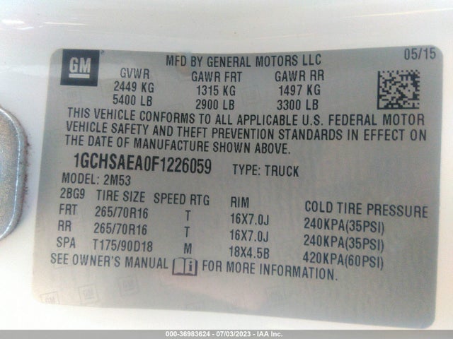 Chevrolet Colorado 2wd Wt 2015 1GCHSAEA0F1226059 Image 9