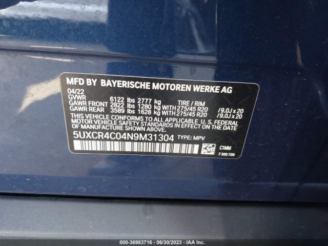 5UXCR4C04N9M31304 BMW X5 Sdrive40i
