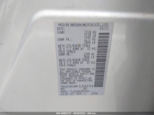 5N1AZ2BJXMC120254 Nissan MURANO SV