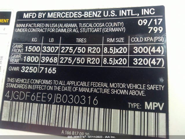 Aukcja sprzedaży 2018 Mercedes-benz Gls Gls 450, vin: 4JGDF6EE9JB030316, numer aukcji: 36983747