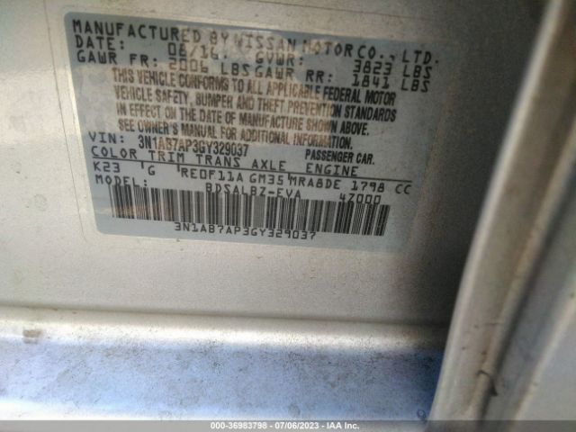 3N1AB7AP3GY329037 Nissan SENTRA S