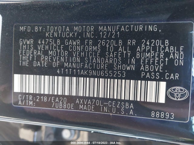 Toyota CAMRY SE 2022 4T1T11AK9NU655253 Image 15