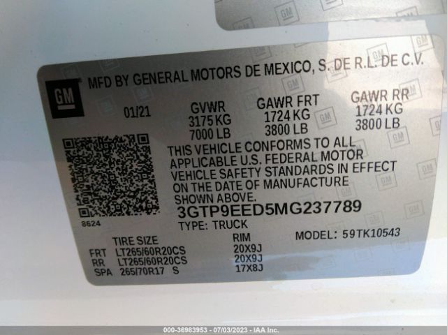 3GTP9EED5MG237789 GMC Sierra 1500 At4