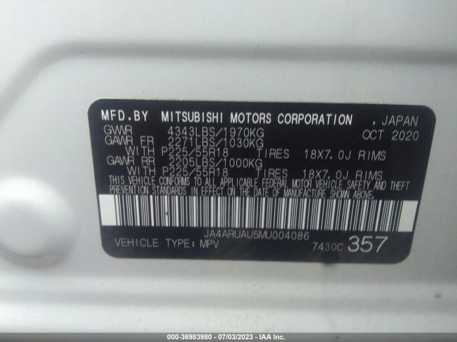 JA4ARUAU5MU004086 Mitsubishi Outlander Sport Es/se/le/be
