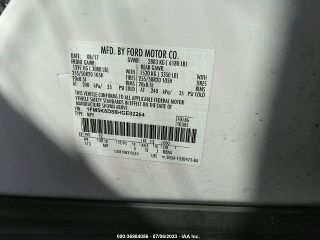 Ford EXPLORER XLT 2017 1FM5K8D88HGE02264 Image 9