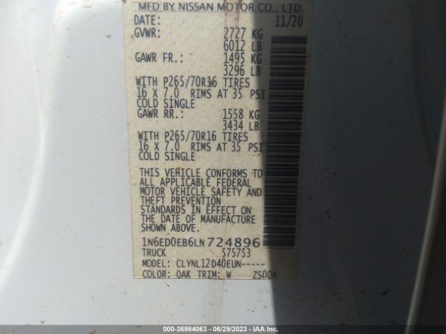 1N6ED0EB6LN724896 Nissan FRONTIER S