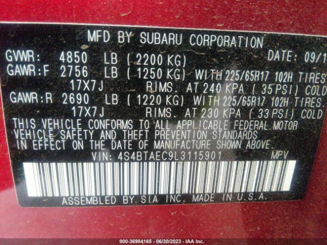 4S4BTAEC9L3115901 Subaru Outback Premium