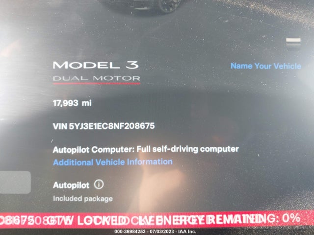 Tesla Model 3 Performance 2022 5YJ3E1EC8NF208675 Image 7