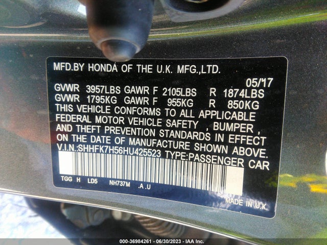 Honda Civic Hatchback Ex 2017 SHHFK7H56HU425523 Image 9