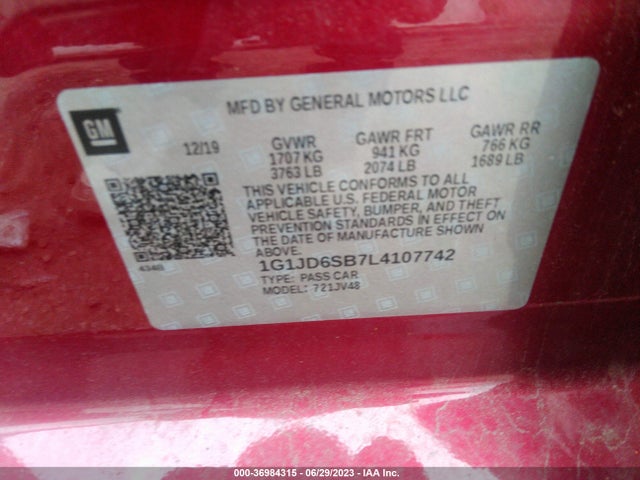 Chevrolet SONIC LT 2020 1G1JD6SB7L4107742 Image 9