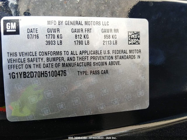 Chevrolet Corvette 1lt 2017 1G1YB2D70H5100476 Image 9
