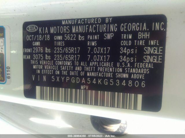 5XYPGDA54KG534806 KIA Sorento Lx V6
