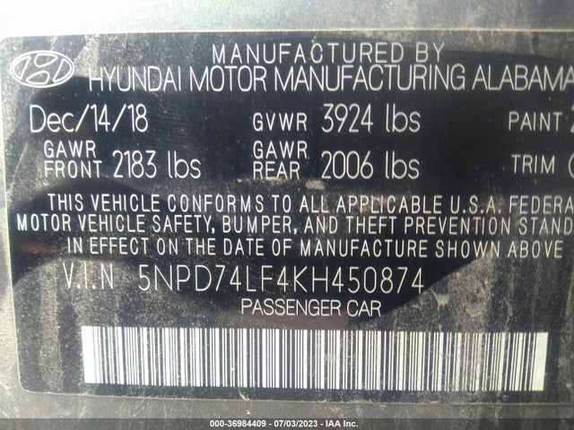 Hyundai ELANTRA SE 2019 5NPD74LF4KH450874 Image 16