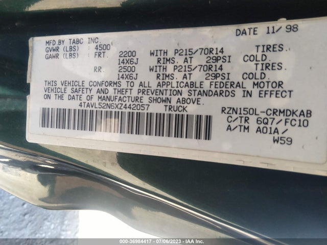 1999 TOYOTA TACOMA VIN: 4TAVL52N6XZ442057