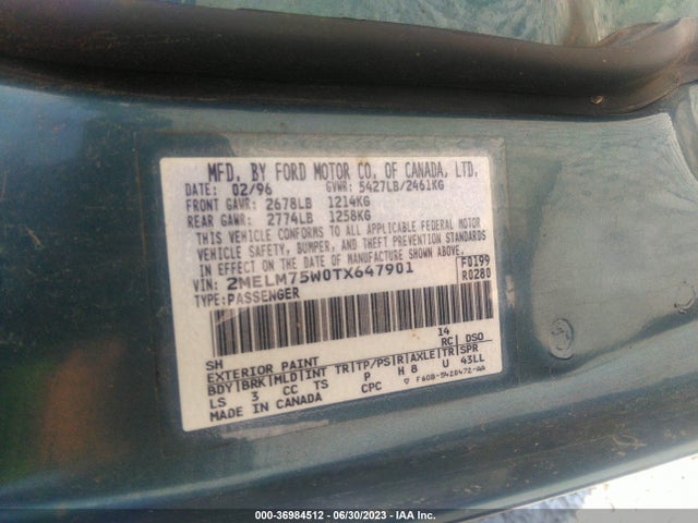 1996 MERCURY GRAND MARQUIS LS/BAYSHORE VIN: 2MELM75W0TX647901
