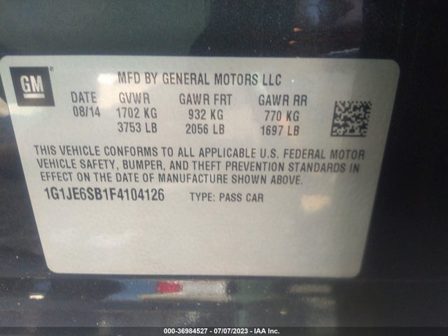 Chevrolet Sonic Ltz Auto 2015 1G1JE6SB1F4104126 Image 9