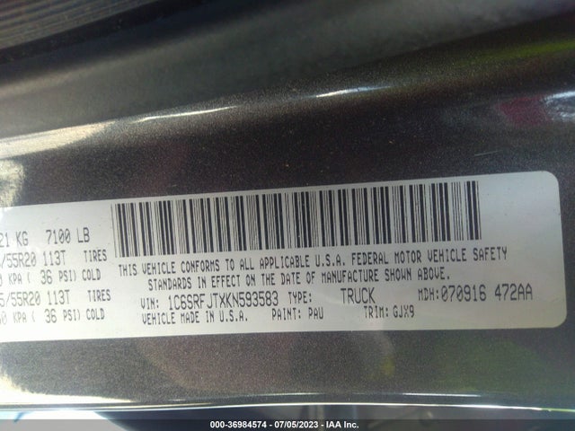1C6SRFJTXKN593583 RAM 1500 Laramie