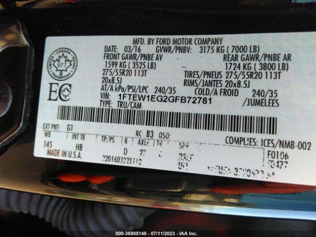 1FTEW1EG2GFB72781 Ford F-150 Xlt/xl/lariat/platinum