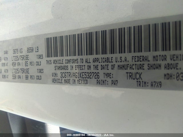 3C6TRVAG1KE532726 RAM Promaster Cargo Van