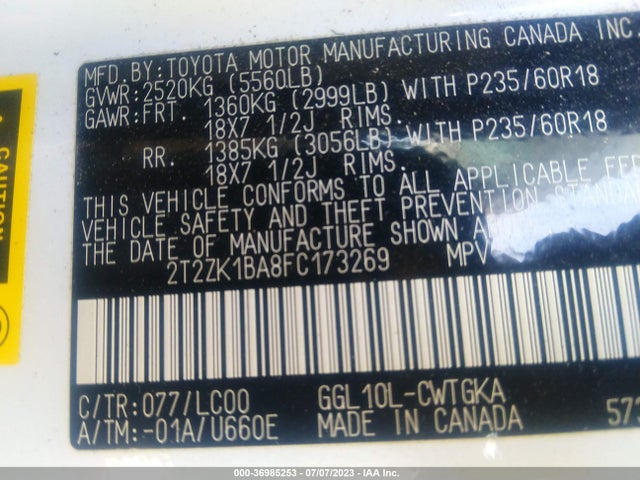 2T2ZK1BA8FC173269 Lexus RX 350