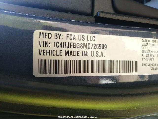 1C4RJFBG8MC726999 Jeep Grand Cherokee Limited X