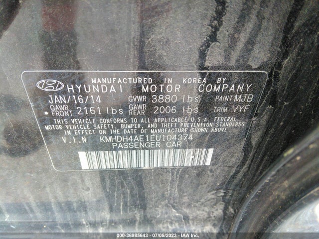2014 HYUNDAI ELANTRA SE VIN: KMHDH4AE1EU104374