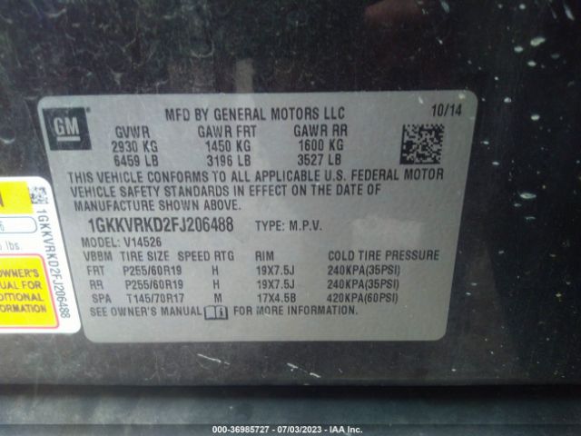 1GKKVRKD2FJ206488 GMC ACADIA SLT