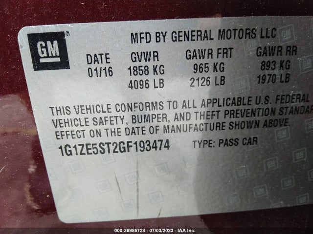 Chevrolet MALIBU LT 2016 1G1ZE5ST2GF193474 Image 9