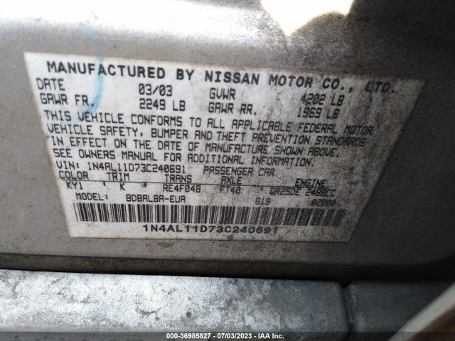 2003 NISSAN ALTIMA S VIN: 1N4AL11D73C240691