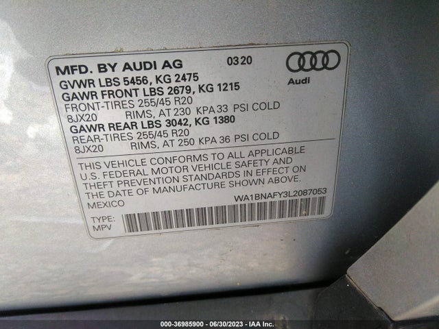 WA1BNAFY3L2087053 Audi Q5 Premium Plus
