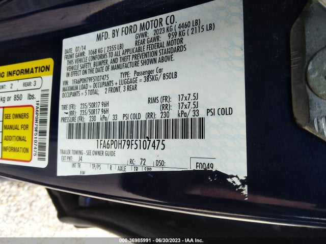 Ford FUSION SE 2015 1FA6P0H79F5107475 Image 9