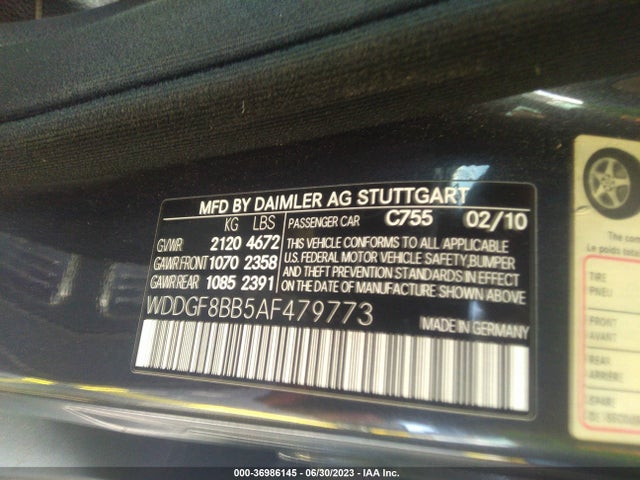 2010 MERCEDES-BENZ C-CLASS C 300 VIN: WDDGF8BB5AF479773