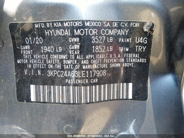 Hyundai ACCENT SE 2020 3KPC24A63LE117908 Image 9