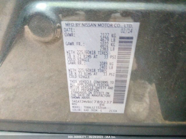 5N1AT2MV8EC789237 Nissan Rogue Sl