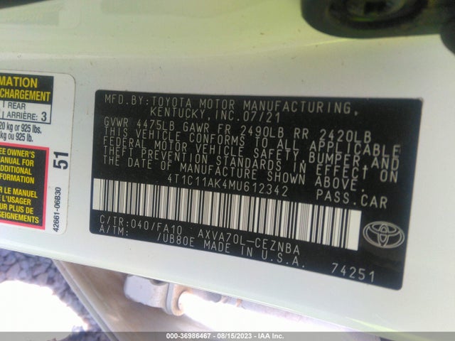 Toyota CAMRY LE 2021 4T1C11AK4MU612342 Image 9