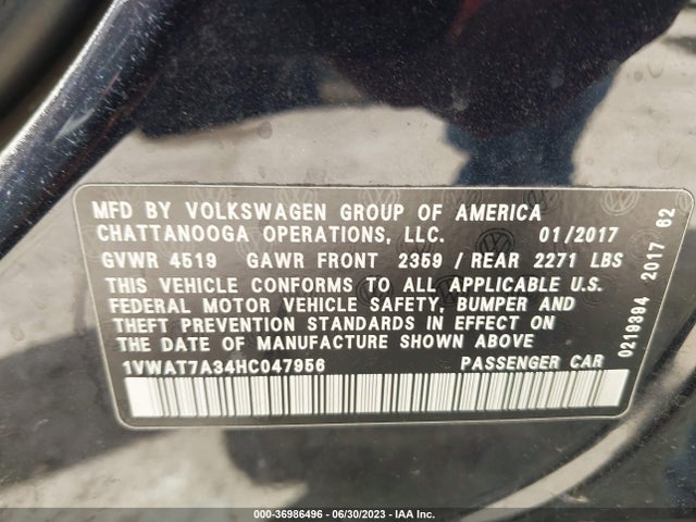 1VWAT7A34HC047956 Volkswagen Passat 1.8t S