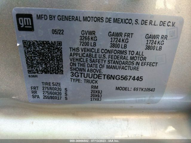 3GTUUDET6NG567445 GMC Sierra 1500 Slt